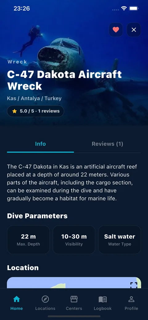 C-47 Dakota batığı dalış noktası detayı